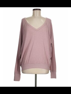 We The Free Relaxed V-Neck Waffle Knit Sweater - Mauve Pink